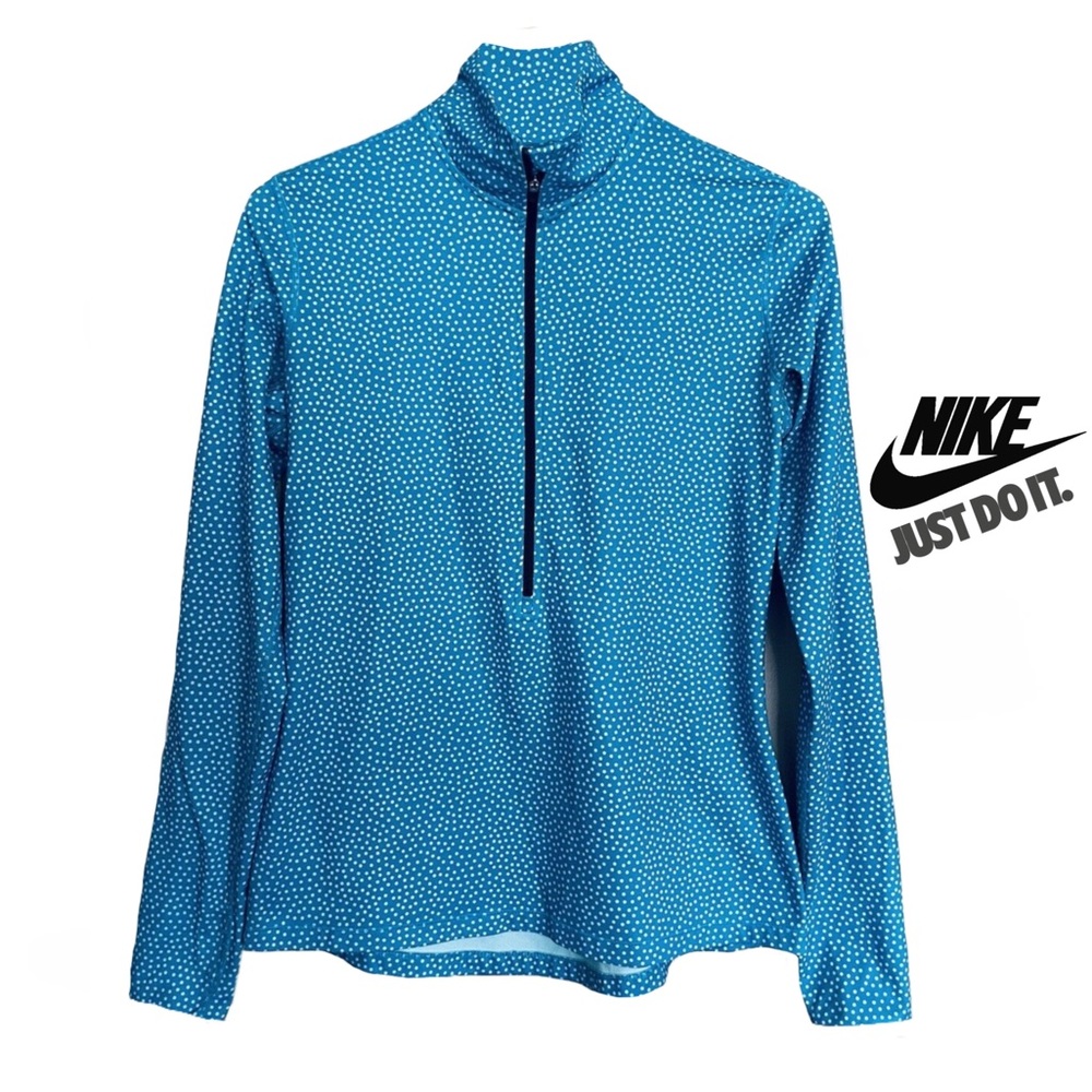 Nike Pro Dri-fit Long Sleeve Top Half Zip to Mock Neck, Blue Polkadot, Sz L NWOT